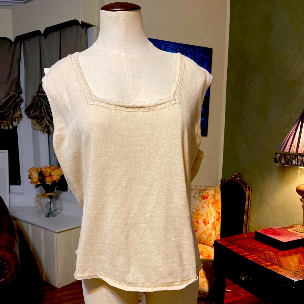 2 for $10 Tank top Cream sweater, tank top with beaded Trim